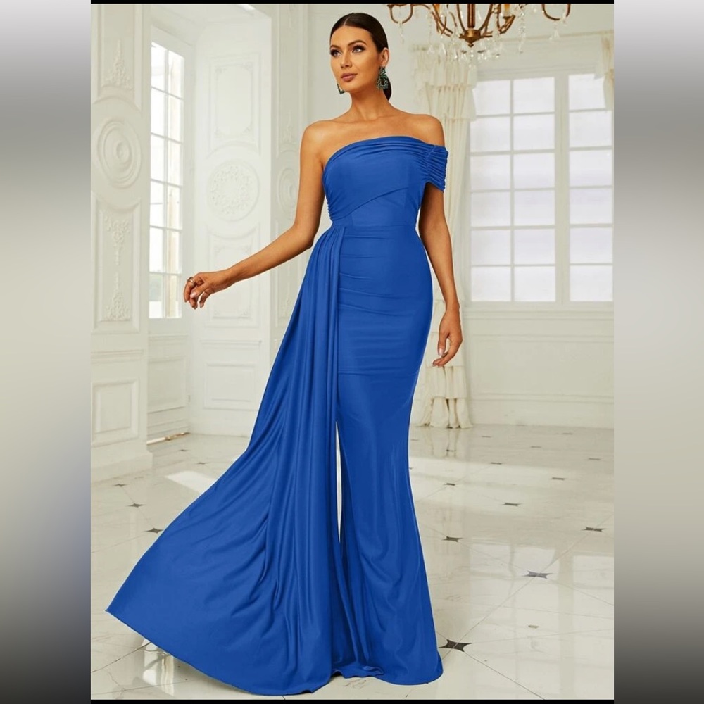 Missord One Shoulder Ruched Floor Length Formal Dress